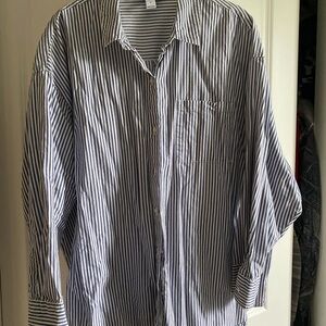 Old Navy Blue and White Striped The Boyfriend Shirt
